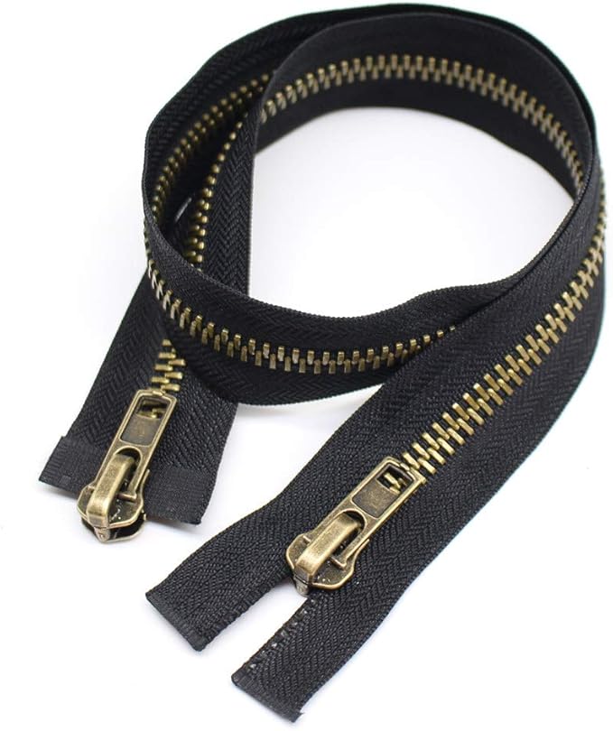 YaHoGa #8 16 Inch Two Way Separating Jacket Zipper Large Antique Brass Metal Zippers for Jackets Coats Sewing Crafts (16" TW Anti-Brass)