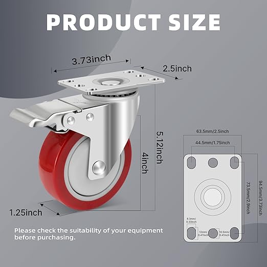W B D WEIBIDA Stainless Steel 4 Inch Caster Wheels with Brake,Anti-Corrosion 304 Heavy Duty Casters Set of 4,Rust-Proof Industrial Castor for Furniture,Labs,Hospitals,Restaurants,Industrial