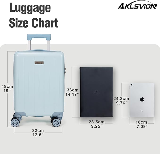 18-inch Carry-on Boarding Luggage: Equipped with Movable Wheels, TSA Approved,Under the Seat, Hard Shell Construction, Lightweight Bag with Essential Accessories (Baby Blue)