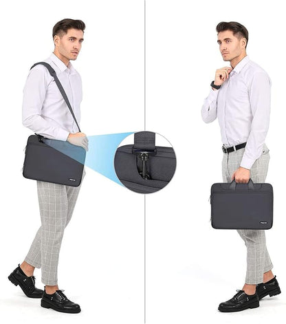 MOSISO 360 Protective Laptop Shoulder Bag Compatible with MacBook Air/Pro, 13-13.3 inch Notebook, Compatible with MacBook Pro 14 inch M5 M4 M3 M2 M1,Matching Color Sleeve with Belt, Slate Gray