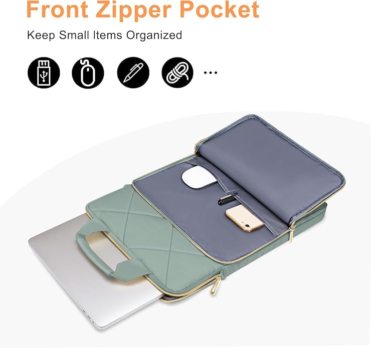 MOSISO Vertical Laptop Shoulder Bag,Computer Bag,Rhombus Quilted Messenger Bag with Front Pocket&Handle&Belt