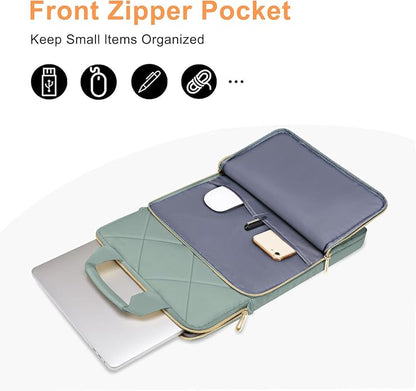 MOSISO Vertical Laptop Shoulder Bag,Computer Bag,Rhombus Quilted Messenger Bag with Front Pocket&Handle&Belt