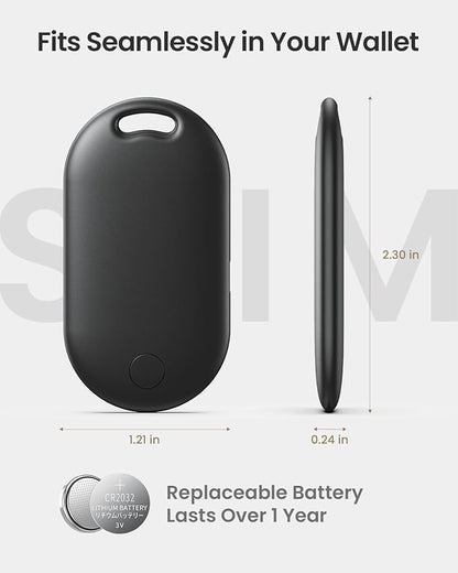 Slim Air Tracker Tags Compatible with Apple Find My (iOS Only) [Apple MFi Certified] Smart Tag with Replaceable Battery Bluetooth Tag Item Finder for Keys, Wallet, Luggage, Bags (Rich Black)
