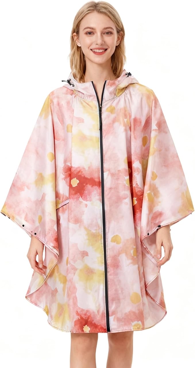 Hooded Rain Ponchos for Adult - Rain Coat and Rain Jacket with Waterproof Pocket and Zipper
