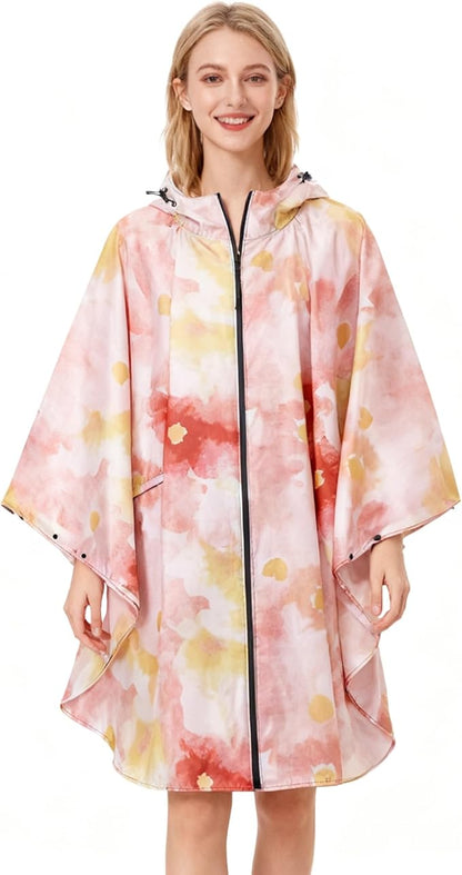 Hooded Rain Ponchos for Adult - Rain Coat and Rain Jacket with Waterproof Pocket and Zipper