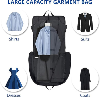 Garment Bag Travel Carry On Suit Bag for Traveling Business Trips Hanging Dress Clothes with Shoulder Strap Foldable for Men Women 45” Black