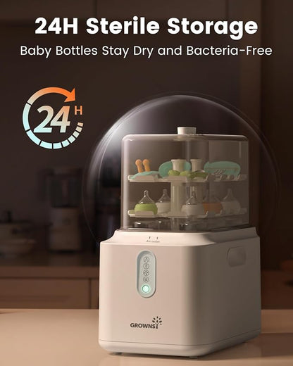 Grownsy 3 Layers Large Capacity Bottle Sterilizer and Dryer, 45% Faster Electric Steam Sterilization, Universal Bottle Sterilizer for Baby Bottles, Breast Pump Parts, Glass & Plastic, Compact Design