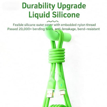 USB Cable PD Fast Charger(A to C Rubber Green) Mobile Phone Data Cable,Charging Cable, Supports Data Transfer,39-inch,Soft Liquid Silicone Material，Compatible with Almost All Type-C Devices.
