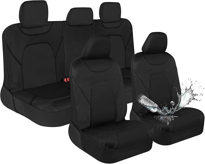 Motor Trend Waterproof Car Seat Covers Full Set – Black Seat Covers for Car Front & 60/40 Split Back Bench - Carseat Cover for Trucks, SUV, Vans - Universal Fit for Most Regular Size Vehicles