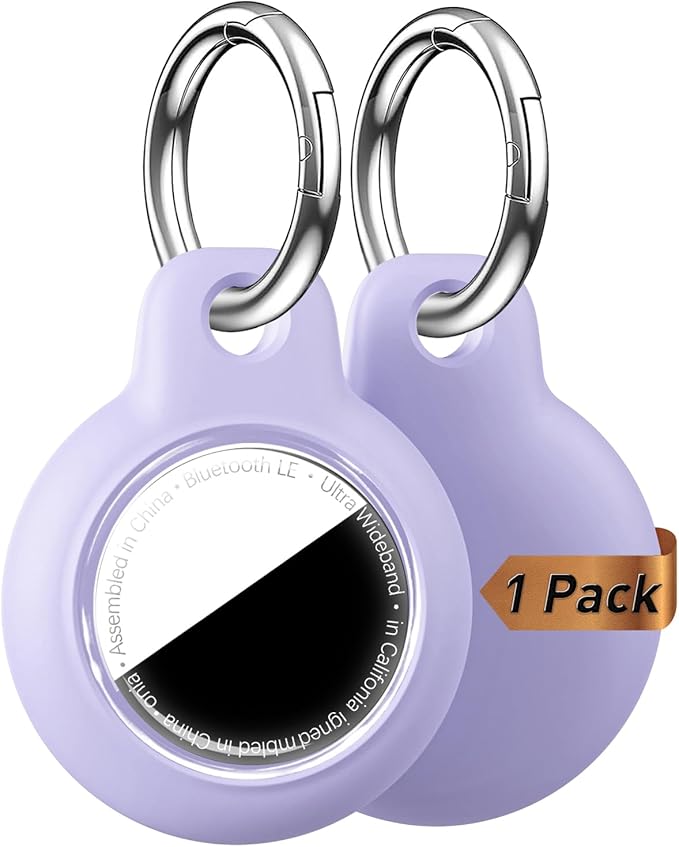 [1-Pack] Upgrade for Airtag Case, Waterproof & Shockproof Cover with Keychain for Apple for AirTag, Anti-Scratch Tracker Accessory for Backpack, Bag, Luggage (Purple)