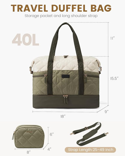 LOVEVOOK Travel Duffle Bag, Lightweight Weekender Bags for Women with Shoe Compartment, 40L Puffer Gym Bag Personal Item Travel Bag, Carry On Overnight Bags and Hospital Bag for Labor and Delivery