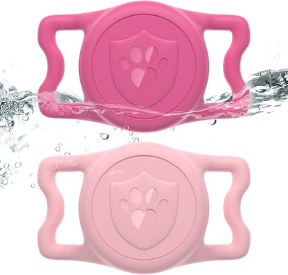 for AirTag Dog Collar Holder, Dog Air Tag Holder, IP68-Waterproof | Lightweight Silicone | Anti-Lost | Ultra-Durable | Compatible with Apple AirTags (Rose Red+Pink)