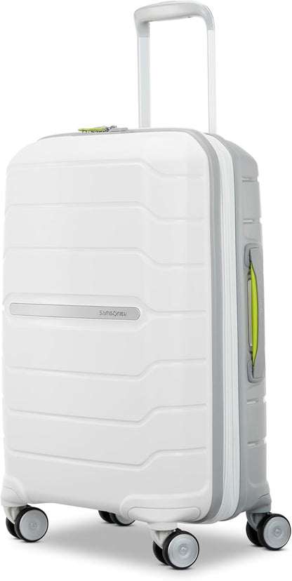 Samsonite Freeform Hardside Carry-On Luggage with Spinner Wheels - Hardshell Suitcase - TSA, Airline-Approved - Expandable Hard Shell, Smooth Rolling Wheels for Lightweight Travel - White/Grey