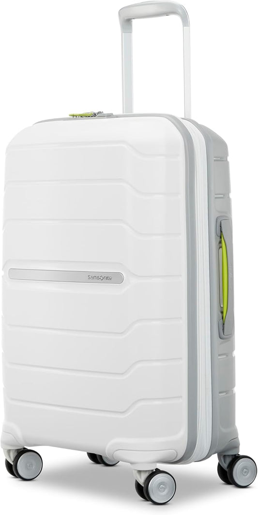Samsonite Freeform Hardside Carry-On Luggage with Spinner Wheels - Hardshell Suitcase - TSA, Airline-Approved - Expandable Hard Shell, Smooth Rolling Wheels for Lightweight Travel - White/Grey