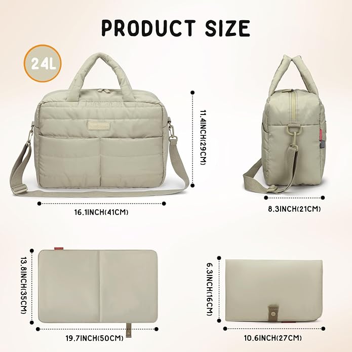 Buzz&Bloom Baby Diaper Bag Tote, Large Capacity Travel, Hospital Bag Functional with Changing Pad and Stroller Attachments.