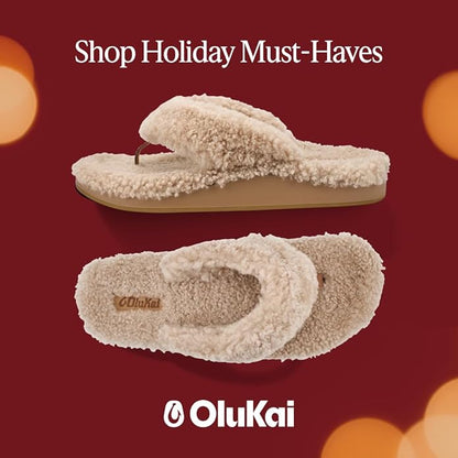 OLUKAI Kipe'a Heu Women's Sandal Slippers, Soft & Comfortable Shearling-Wrapped Straps, Durable Rubber Outsoles for All-Day Wear, Causal & Cute Everyday Style