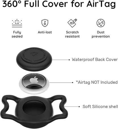 for AirTag Dog Collar Holder, Dog Air Tag Holder, IP68-Waterproof | Lightweight Silicone | Anti-Lost | Ultra-Durable | Compatible with Apple AirTags (Black)