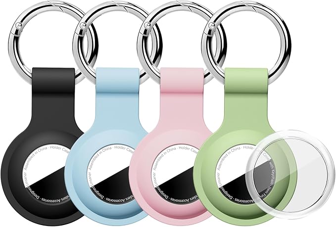 [4 Pack] Waterproof Case for AirTag with Ultra-Clear Front Cover, Shockproof Silicone Holder Keychain for Apple for AirTags, Full Body Protector for Keys, Backpack, Luggage