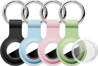 [4 Pack] Waterproof Case for AirTag with Ultra-Clear Front Cover, Shockproof Silicone Holder Keychain for Apple for AirTags, Full Body Protector for Keys, Backpack, Luggage