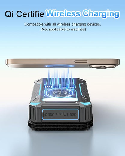Solar Charger Power Bank 49800mAh With Built-in Cables, 12W QC3.0 Fast Charging, Wireless Portable Phone Charger for iPhone Samsung, Battery Pack With 4 Solar Panel , USB-C, Flashlight for Outdoor