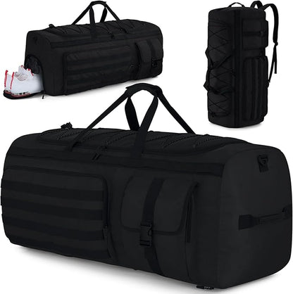 Gonex 130L Extra Large Duffel Bag for Men, Heavy Duty 3 in 1 Convertible Carry Travel Duffle, with Shoe Compartment, Tactical Loops, Sports Gear Bag for Family Trips (Black)