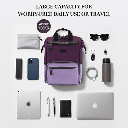 Timeet Laptop Backpack for Women Men, 17 Inch Travel Backpack with USB Charging Port, Water Resistant & Anti-theft for Work College Business, Multifunctional Carry on Backpack, Dark Purple