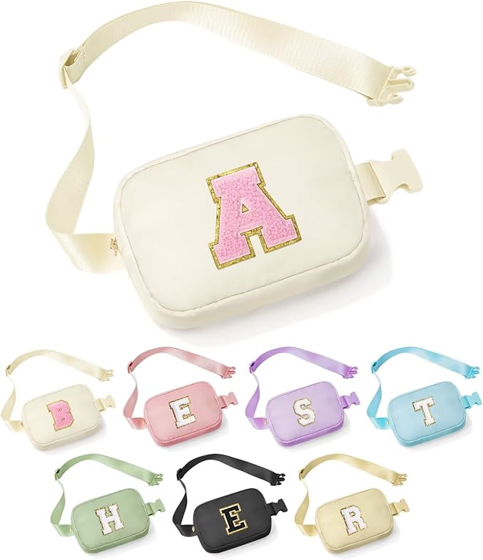 YOOLIFE Christmas Gifts for Teen Girls Kids - Birthday Gifts for 3 4 5 6 7 8 9 10 Year Old Girl, Stocking Stuffers for Girls Kids, Initial Fanny Pack Belt Bag Purse, Beige A