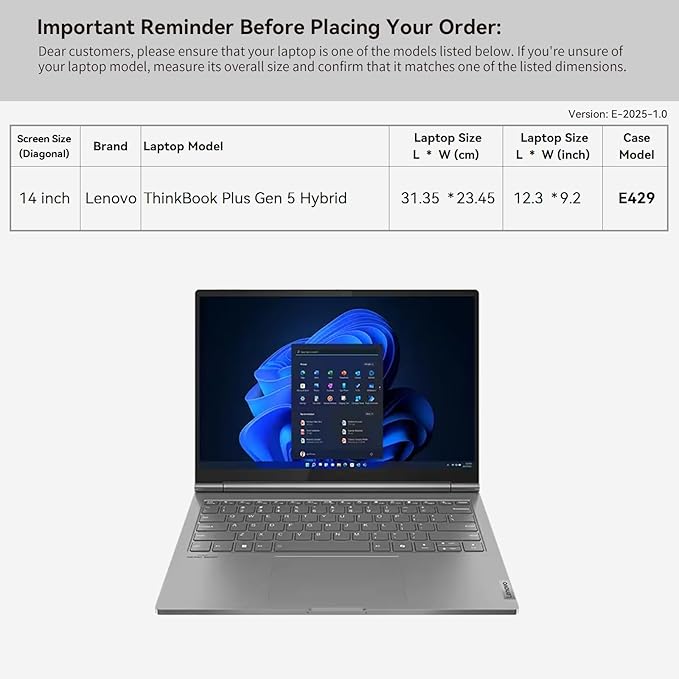 Smatree 14 inch Laptop Sleeve for Lenovo ThinkBook Plus Gen 5 Hybrid Laptop Bag with Accessory Pocket, YKK Zipper, Patented Shockproof Design (E429)