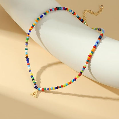 Yoosteel Christmas Gifts for Teen Girls Grandkids - Colorful Beaded Initial Necklace for Girls Jewelry A-Z Letter Choker Necklace Birthday Gifts Stocking Stuffers for Teenage Girl Women Gifts