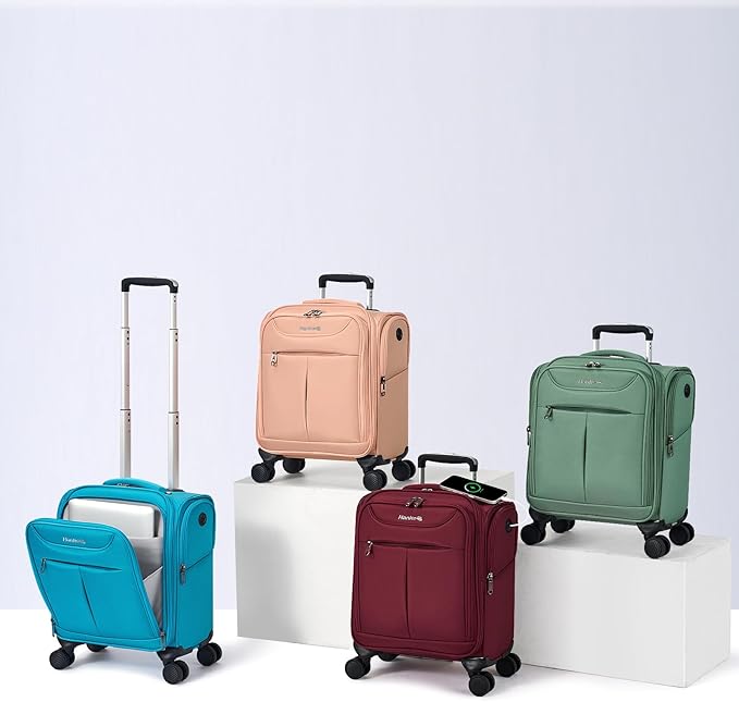 Hanke Underseat Carry On Luggage with Wheels, Lightweight Small Suitcase Airline Approved 16 Inch Softside Personal Item Travel Bag for Women Men, Compact Under Seat Luggage with Spinner Wheels.(Pink)