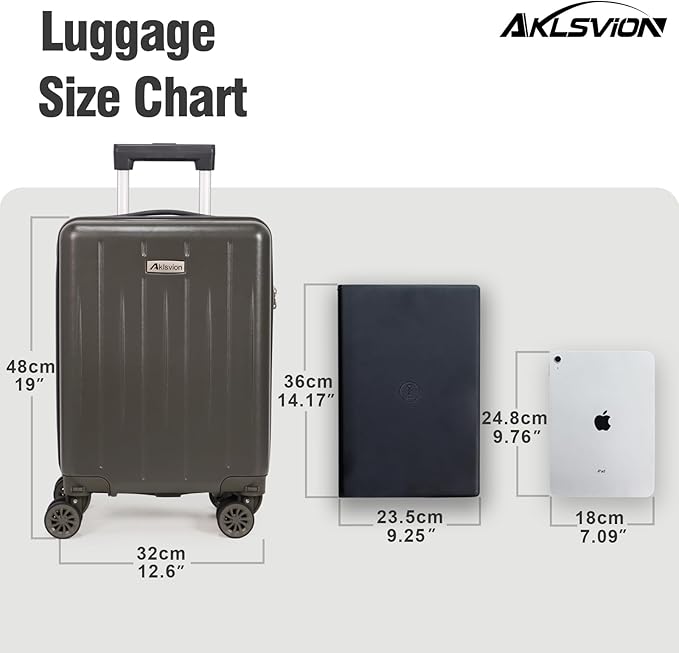 18-inch Carry-on Boarding Luggage: Equipped with Movable Wheels, TSA Approved,Under the Seat, Hard Shell Construction, Lightweight Bag with Essential Accessories (Greenish Grey)