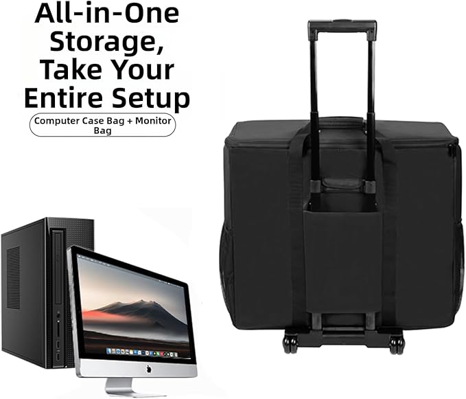 BUBM Desktop Computer Carrying Case, Padded Nylon Carry Tote Bag for Transporting Computer Tower PC Chassis, Keyboard, Cable and Mouse…