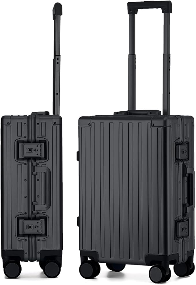 20 Inch All Aluminum Carry On Luggage 22x14x9 Airline Approved with Spinner Wheels,Hard Shell Zipperless Lightweight Small Suitcase with TSA Approved for Travel Business Women Men,Black