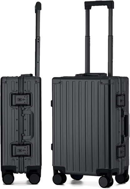 20 Inch All Aluminum Carry On Luggage 22x14x9 Airline Approved with Spinner Wheels,Hard Shell Zipperless Lightweight Small Suitcase with TSA Approved for Travel Business Women Men,Black