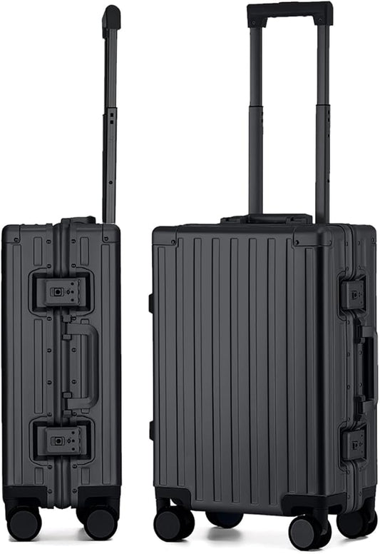 20 Inch All Aluminum Carry On Luggage 22x14x9 Airline Approved with Spinner Wheels,Hard Shell Zipperless Lightweight Small Suitcase with TSA Approved for Travel Business Women Men,Black
