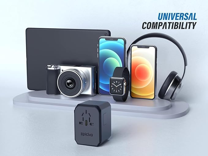 EPICKA Universal Travel Adapter, European Travel Plug Adapter - International Power Adapter Worldwide Charger with USB-C & 4 USB-A Ports, Travel Essentials for Italy, UK, Japan (TA-105, Space Grey)