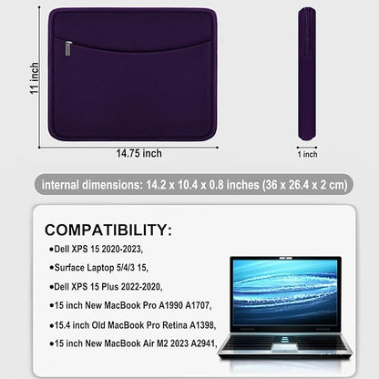 Laptop Case 14 inch, Shockproof Protective Laptop Cover Briefcase Carrying Computer Bag with Accessory Pocket Portable Computer Sleeve for 14" MacBook, HP, Dell, Lenovo, Acer, Dark Purple
