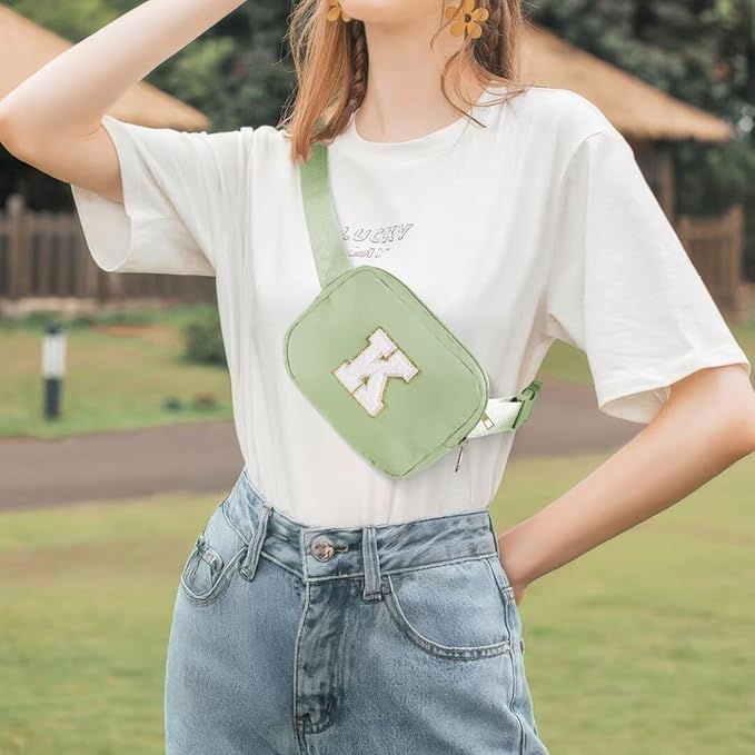 YOOLIFE Gifts for Girls - Crossbody Bag for Kids, Personalized Communion & Birthday Gifts, Green Initial Belt Bag
