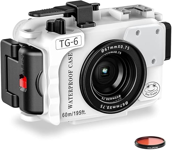 Sea frogs Camera Housing Compatible with Olympus TG6,Waterproof IPX8 Rated, 60m/197ft Depth Protection Underwater Camera Case, White