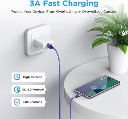 etguuds USB to USB C Cable 2ft, 2-Pack USB A to Type C Charger Cord Fast Charging for Samsung Galaxy A17 A16 A15 A26 A36 A56, S25 S24 S23 S22 S21 S20 S10 Note 20, for iPhone 17 16 15, Moto, Purple