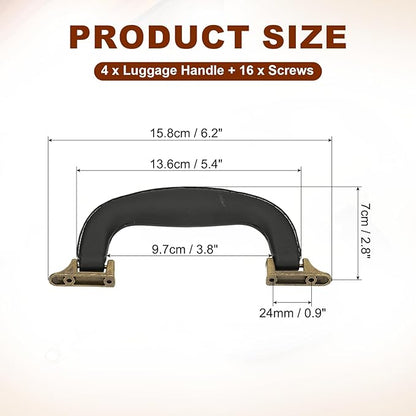 uxcell 4 Pcs PU Leather Luggage Handle, 0.9" Hole Distance Vintage U-Shape Replacement Strap Handle for Travel Handbag Guitar Musical Box Gift Boxes, Black/Bronze