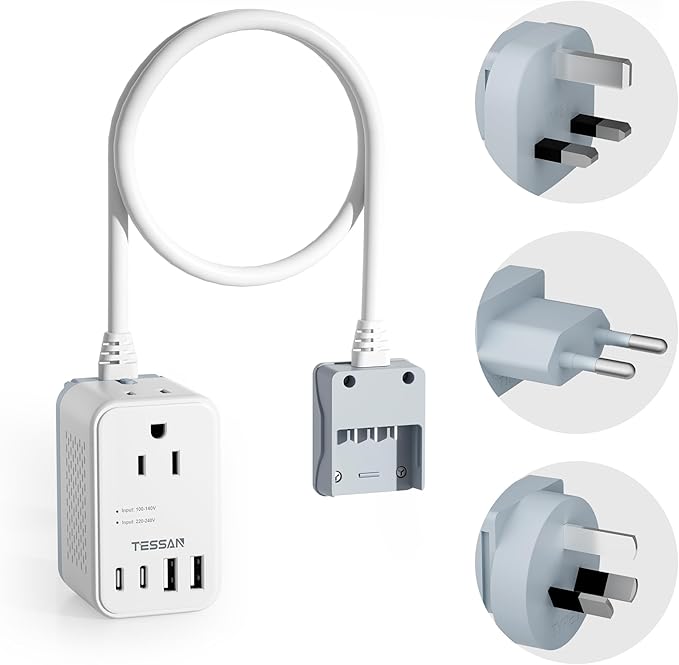 TESSAN 220 to 110 Voltage Converter US to Europe, International Travel Power Adapter with 4 USB Ports(2 USB C), 2 AC and EU/UK/AU Plug Universal Power Converter Adapter Combo, Step Down Transformer