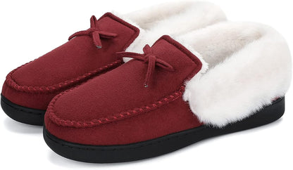 Mishansha Women's House Shoes Memory Foam Suede Moccasin Slippers Winter Warm Fleece Lined Home Shoes with Anti-Skid Rubber Sole