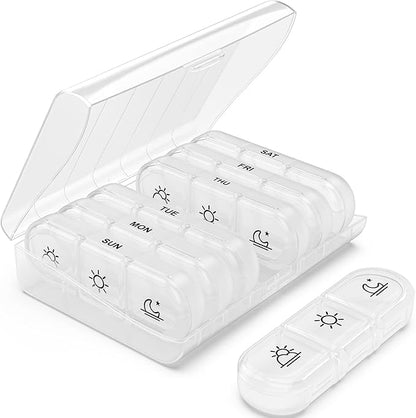 PULIV Weekly Pill Organizer 3 Times a Day, Portable Travel Pill Box 7 Day with Large Pill Containers, Light-Proof Pill Case for Vitamins, Medication, Supplements and Fish Oils (White)