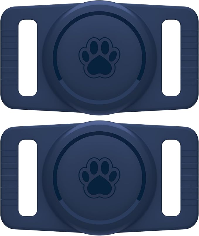 for Airtag Dog Collar Holder 2 Pack,Waterproof cat Collar Holder for Apple AirTag, Silicone Air Tags Case for Cat Dog Collars(Navy)