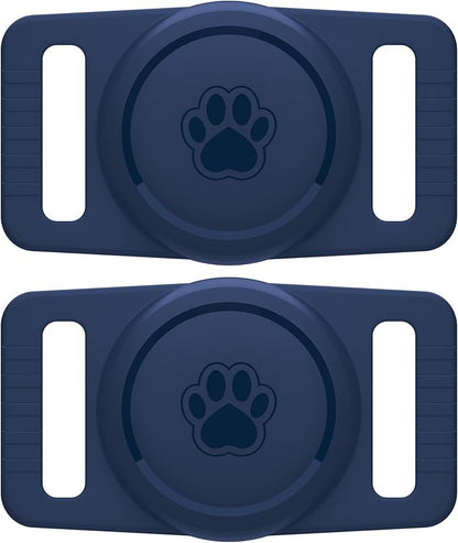 for Airtag Dog Collar Holder 2 Pack,Waterproof cat Collar Holder for Apple AirTag, Silicone Air Tags Case for Cat Dog Collars(Navy)