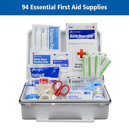 First Aid Only 91324 ANSI A 2021 and OSHA Compliant First Aid Kit, 25-Person Emergency First Aid Kit for Business, Home, Car, and Worksites, 94 Pieces