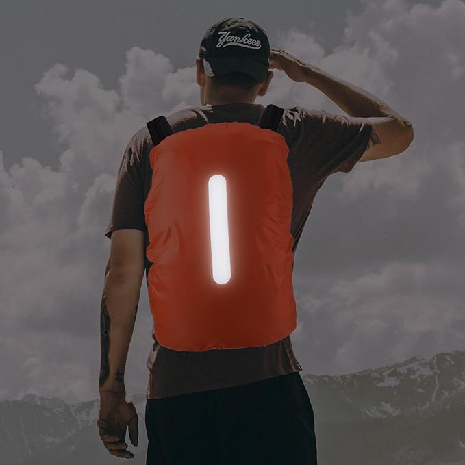 2 Pack Backpack Rain Cover - Waterproof Lightweight Cover with Vertical Reflective Strap, Apply to Cycling/Hiking/Mountain Climbing (40-50L, M, Orange)