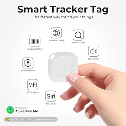 Air Tracker Tags 4 Pack Tag Set, Compatible with Apple Find My App (iOS Only), Key Finder and Item Tracker Smart Tag for Keys, Bags, Luggage, Pets, Wallet，Loud Beep,Replaceable Batteries(White)