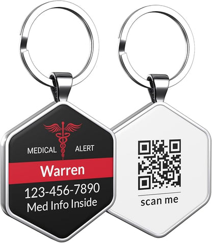 DISONCARE QR Code Medical Alert Tag, Custom Medical ID with Online Profile for Emergency Contact & Health Info – For Allergies, Diabetes, Autism & More（Obsidian Black）